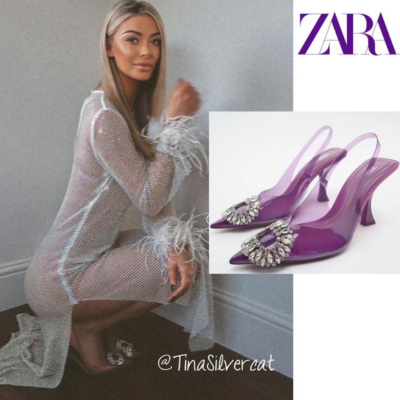 Zara Embellished Vinyl Heels Violet NWT - Picture 3 of 11